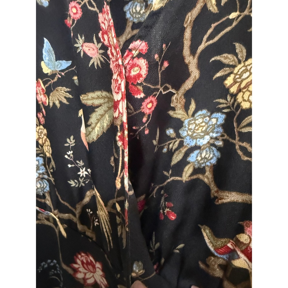 H&M Floral Bird Print Wide Leg Jumpsuit Black Flutter Sleeve V-Neck Size 8 - Picture 5 of 16